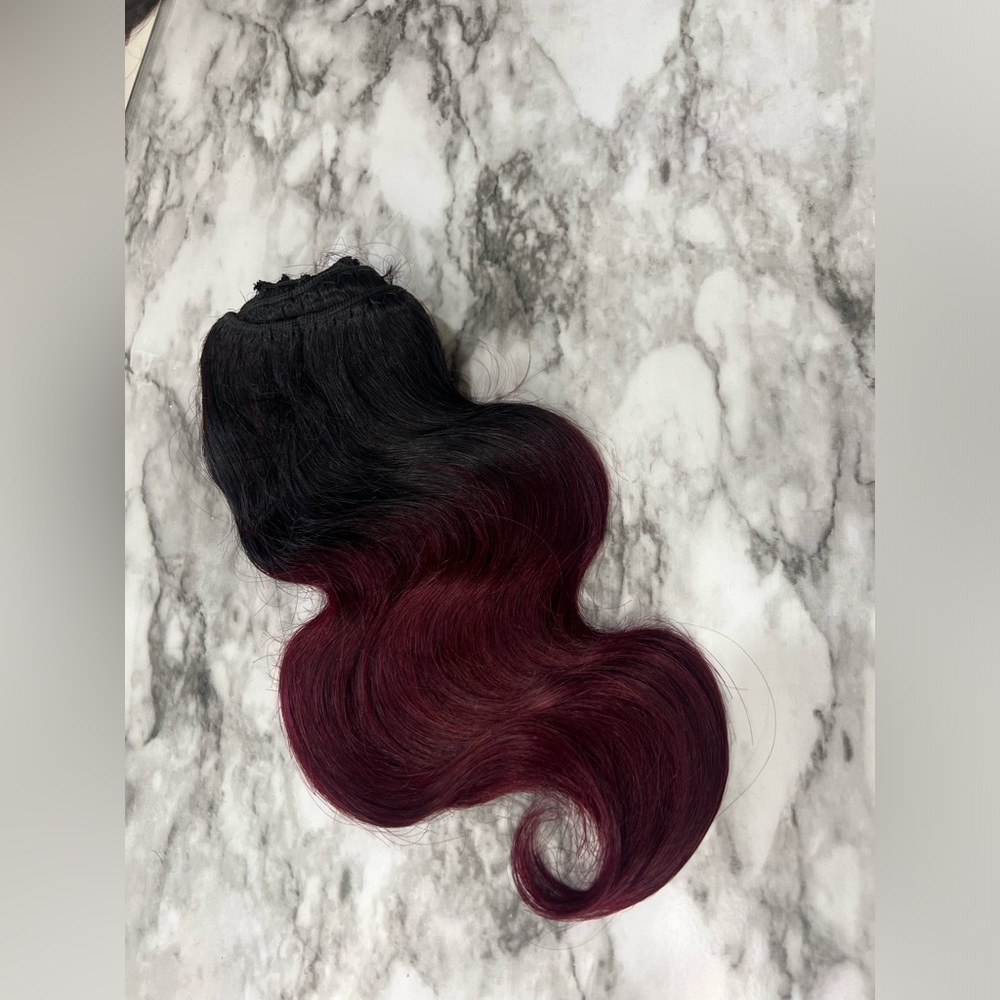 12 Inch body Wave Clip In Ombre Black to Burgundy hair extensions - Picture 5 of 6